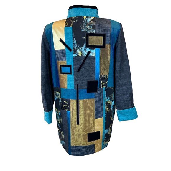 Bonnie Durant Designs Mixed Fabric Ribbons VTG Patchwork Lined Coat Jacket Med - Picture 4 of 9